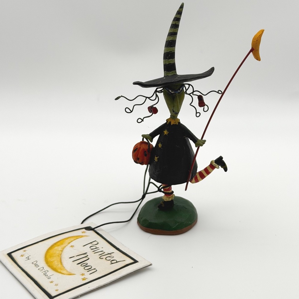 Blossom Bucket Dan DiPaolo Halloween Witch Painted Moon Figurine Folk Whimsy NWT